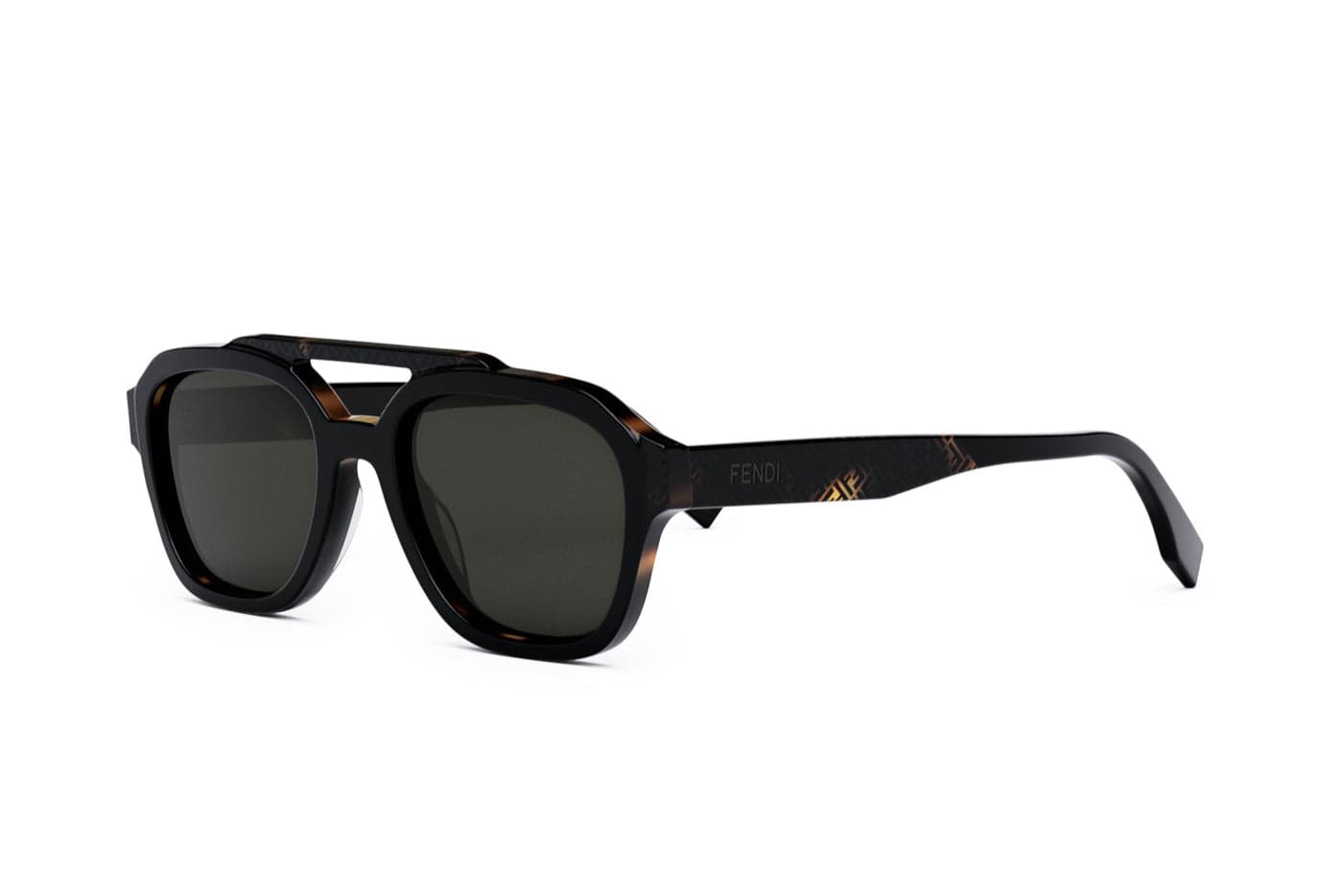 Fendi - Bilayer Geometric Sunglasses (Shiny Black | Smoke)